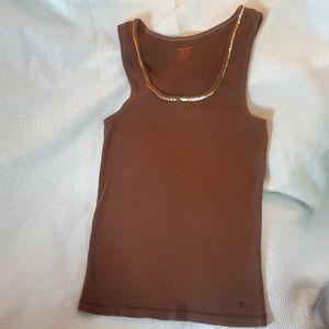 Womens American Eagle ribbed brown tank top with sequins trim size large